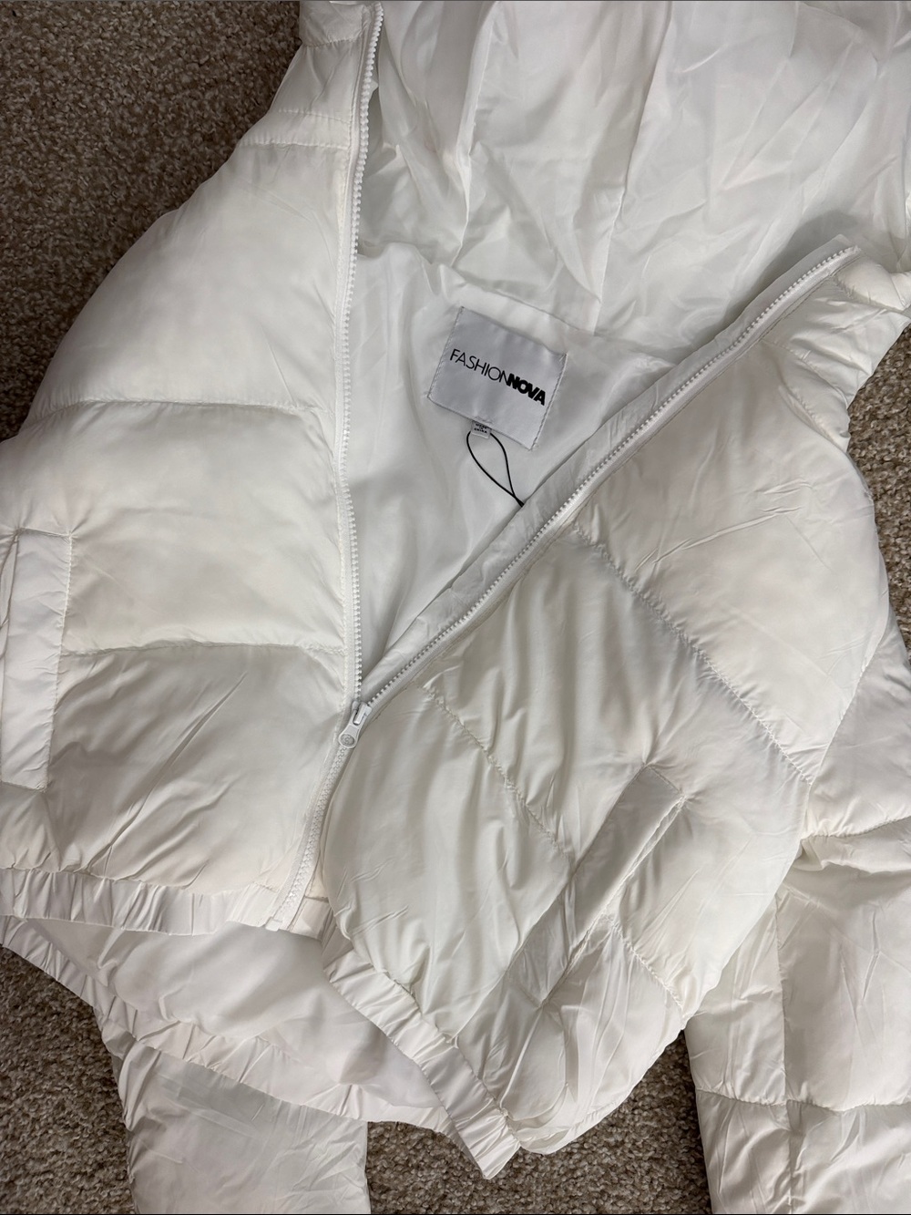 Fashion Nova White Quilted Puffer Jacket with Hood